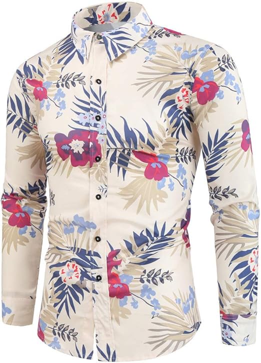 Camisa Blanca para Hombre Camisas con Estampado de Flores Blusa de
