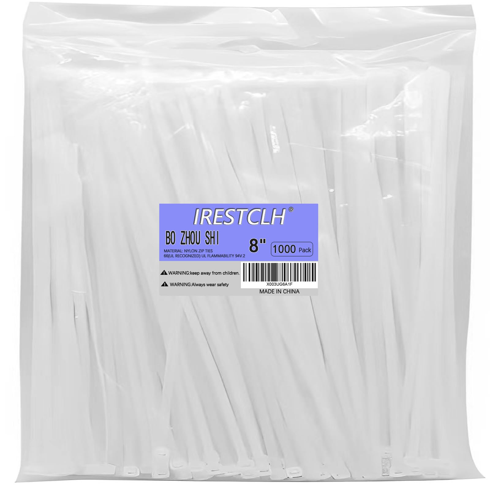 Photo 1 of White Zip Ties 8 Inch (1000 pack) Heavy Duty Self Locking clear Zipties Bulk Tensile Strength 40 Pound Clear Industrial 8" Cable Ties Wraps for Home Office Garden Fence Garage indoor outdoor