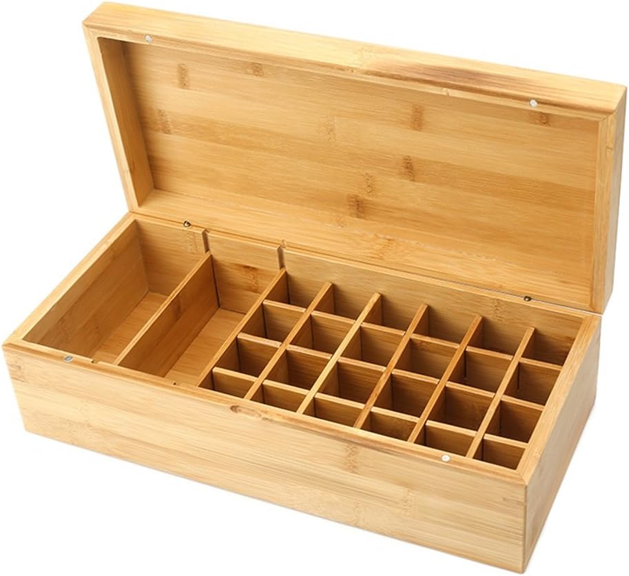 BBYE Essential oil box Bamboo Avoid Light Storage Box Desktop Creative Office Supplies Cosmetic Debris Cabinet 16 10ml Of Essential Oils Lattice+ 2 Base Oils Lattice