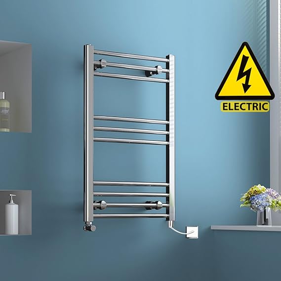 800 x 500 mm Electric Heated Towel Rail Chrome Straight Ladder Bathroom Radiator iBathUK 800 x 500 mm Electric Heated Towel Rail Chrome Straight Ladder Bathroom Radiator iBathUK