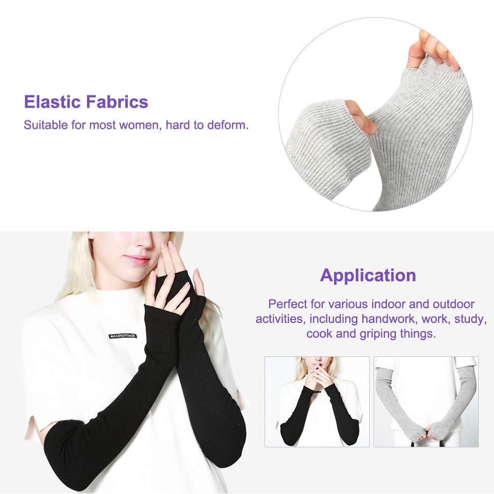 Vbiger Damen gestrickte Armstulpen Feinstrick lang Pulswärmer Warm weiche Handschuhe Handwärmer, 2 Paar