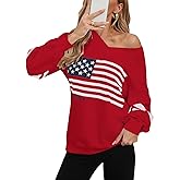shermie Sweatshirt for Women Long Sleeve V Neck Loose Casual USA flag Oversized Pullover Shirts