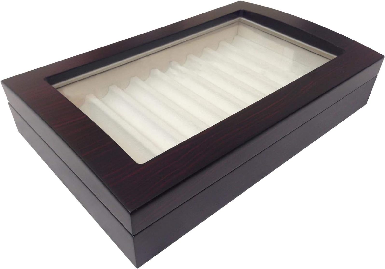 PNPGlobal Pen Wood Glass Display Case Black 10 Fountain Organizer Storage Ebony Collector Box