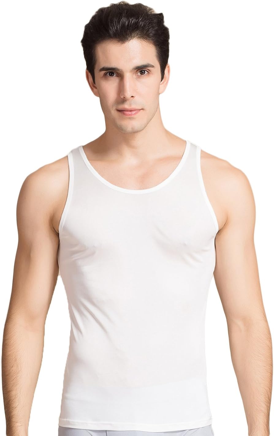 CLC Men's Mulberry Silk Camisole Sleeveless Shirt Tank Tops Knit Fabric
