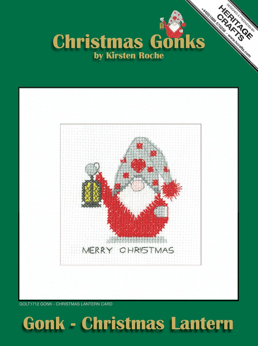 Heritage Crafts Cross Stitch Kit - Christmas Card, Gonk - Christmas Lantern