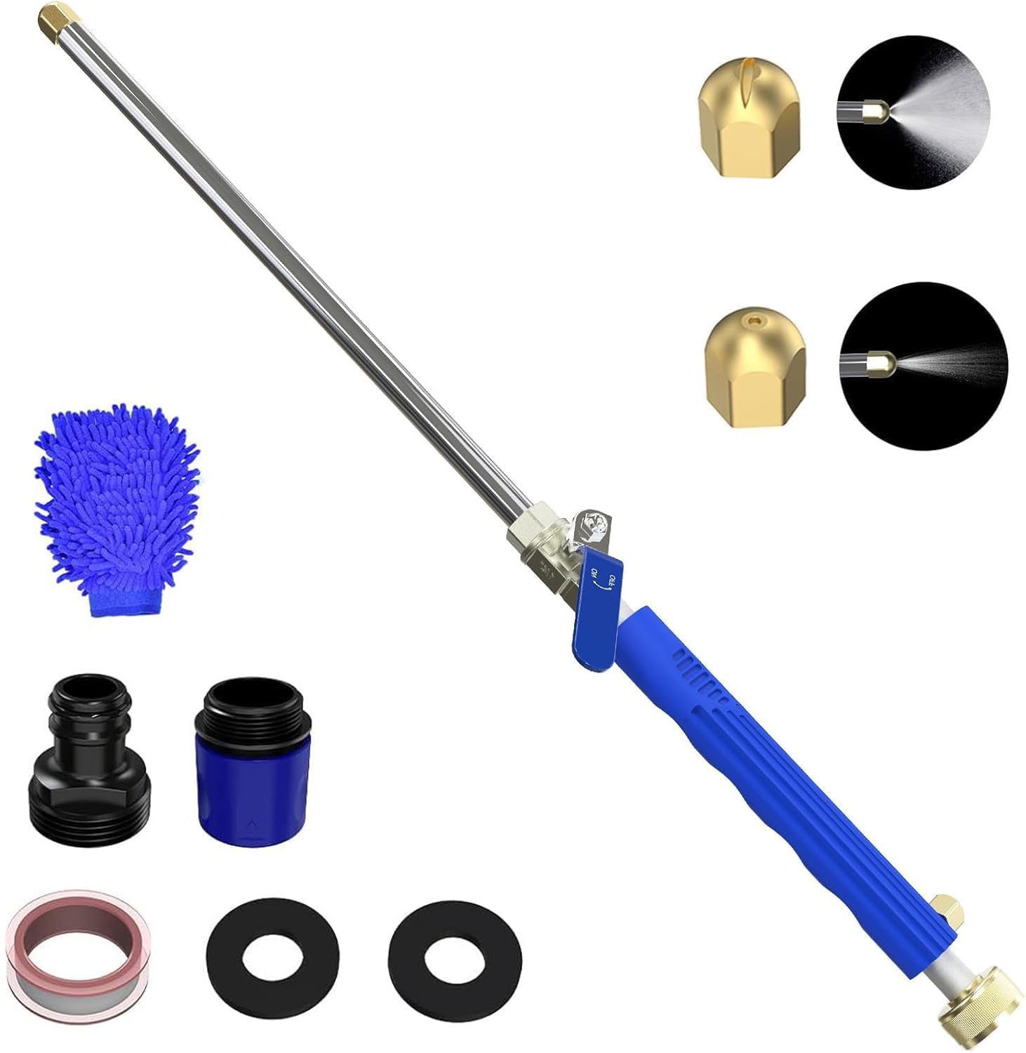 Photo 1 of Buyplus Jet Nozzle Power Washer for Garden Hose, High Pressure Hose Nozzle with 2 Jet Different Nozzle and Hose Quick Connectors, Hydro Power Washer Hose Attachment for Car, Patio, 18 Inch, Blue