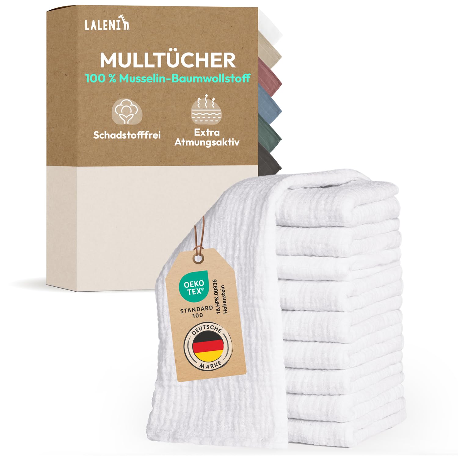 Laleni Baby Burp Cloths, Set of 10, Cotton, 70x70 cm – Non-toxic, Highly Absorbent Gauze Cloths & Muslin Cloths – Washable – White