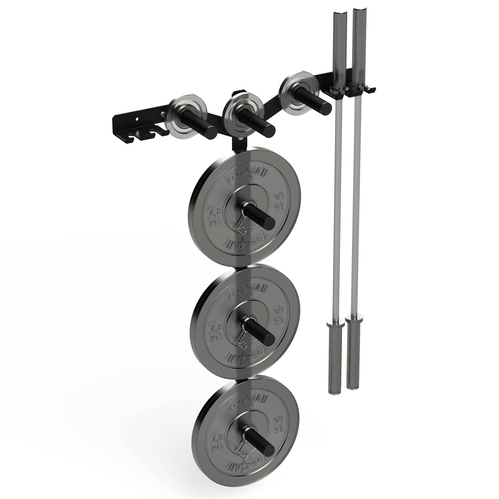 Yes4All 6 Pegs & 4 Barbell Storage Racks Load Up to 1190 LBS - Wall Mounted Weight Plate Tree & Barbell Holder