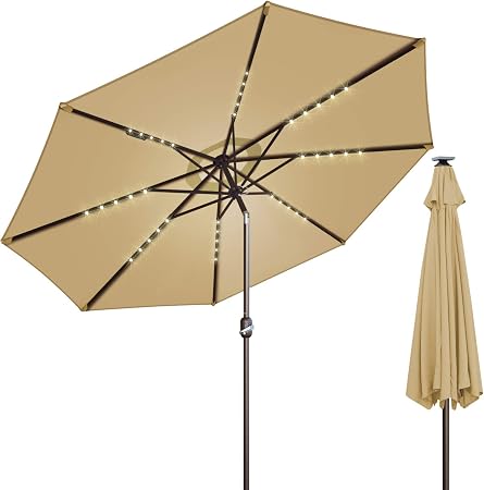Amazon Com Benefitusa 10 Patio Umbrella Led Lighted Tilt Aluminum Garden Market Balcony Outdoor Sunshade Beige Garden Outdoor