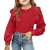 Zwurew Girls Long Sleeve Shirts Cute Ruffle Shoulder Crewneck Sweatshirts Pullover Tops 5-14 Years