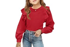 Zwurew Girls Long Sleeve Shirts Cute Ruffle Shoulder Crewneck Sweatshirts Pullover Tops 5-14 Years