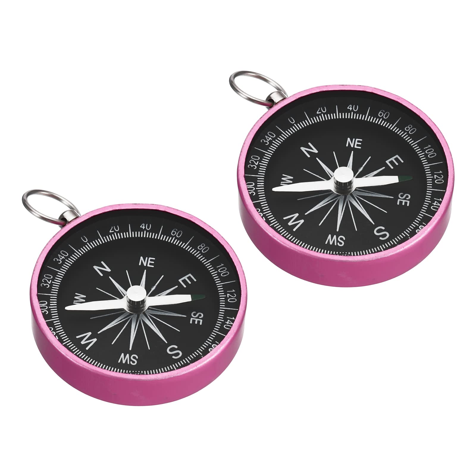 PATIKIL Pocket Compass, 2 Pack Survival Sports Navigation Compass with Key Ring for Outdoors Camping Hiking, Pink
