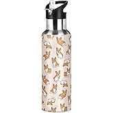 ALAZA Cute Little Corgi Dogs Water Bottle with Straw Lid Vacuum Insulated Stainless Steel Thermo Flask Water Bottle 20oz