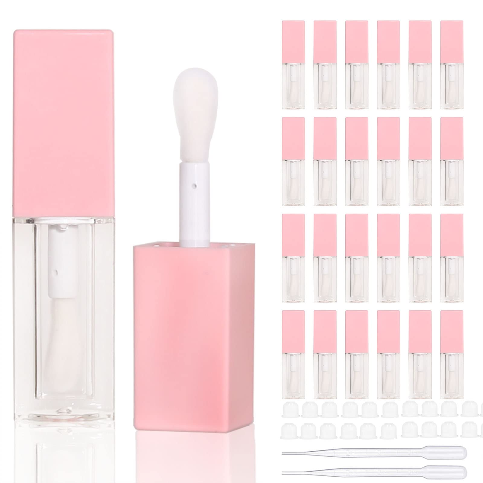 20pcs Wholesale 5ml big stick empty black cap or white cap transparent square lip gloss tube container with black or white neck, pink,