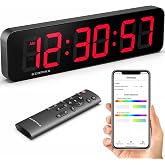 15.2" Large Digital Wall Clock with Seconds, Gym Clock Countdown Clock | App &amp; Remote Control, Customizable RGB Colors, 10 Alarms, Stopwatch, Countdown, Count-up, Timer Clock for Home Gym Office