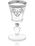 Clear Liquor Glasses with Stem and Silver Design-Set of 6-Fills 2 ounces-Measures: 4"H x 2"D