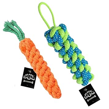 BLACK DOG Rope Toys, Chew Toys for Dogs Cotton Rope Interactive Toys for Puppies and Medium Breed Dogs Cleaning Teeth Chewer Toy, 2 in 1 Combo Pack Set of 2 (Color May Vary)