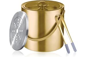 Sipoyen Gold Ice Bucket with Lid, Handle and Tong Insulated Stainless Steel Champagne Bucket 3L Wine Bucket for Party Bar Car