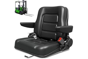 Noliven Universal Forklift Seat with Adjustable Angle Back, Lawn Tractor Seat PVC Waterproof, Safety Belt and Armrest, for Ex