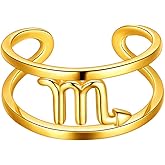 beautlace Horoscope Zodiac Adjustable Ring 12 Constellation Astrology 18K Gold/Silver/Black Gun Plated Opening Statement Ring for Women Men Jewelry Gift KR0002