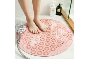 LEZUAN Shower Mat, Round Shower Stall Mat, PVC Bathtub Mat, Non Slip Bath Mat with Suction Cups and Drain Holes, Machine Washable for Bathroom Bathtub Swimming Pool(21.65in,Pink)