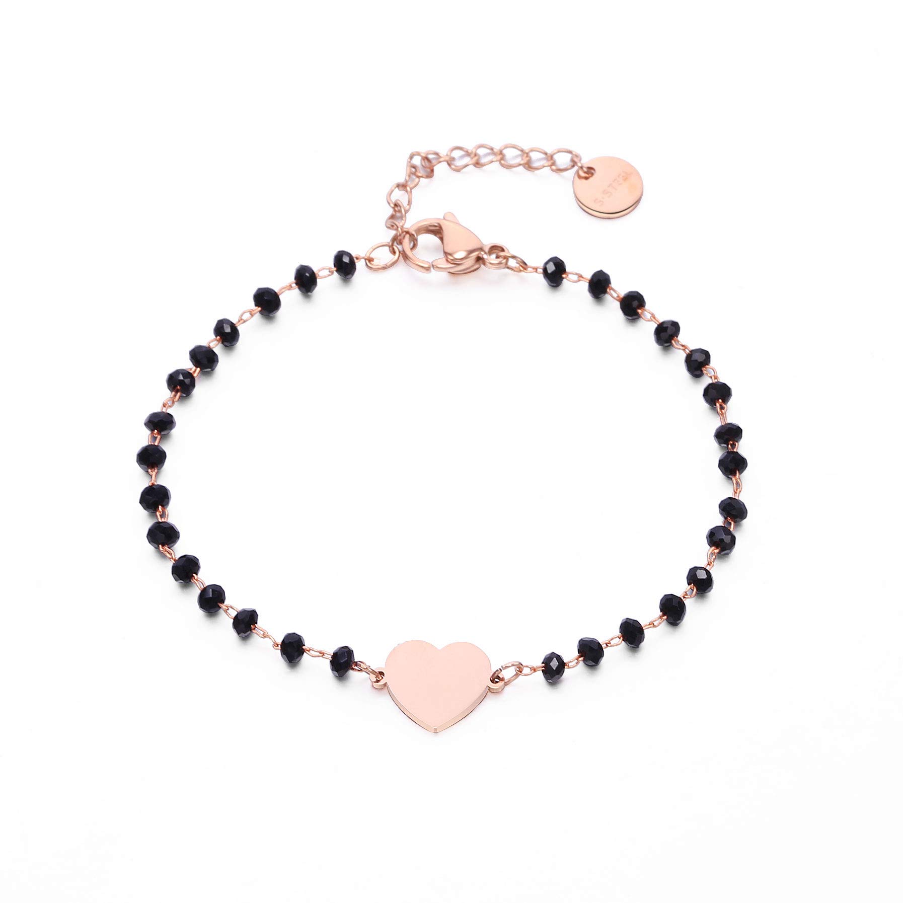 Anti-Allergic Stainless Steel Bead Chain with Love Shape Pendant Women Bracelet Exquisite Fashion Jewelry Christmas Birthday Gift