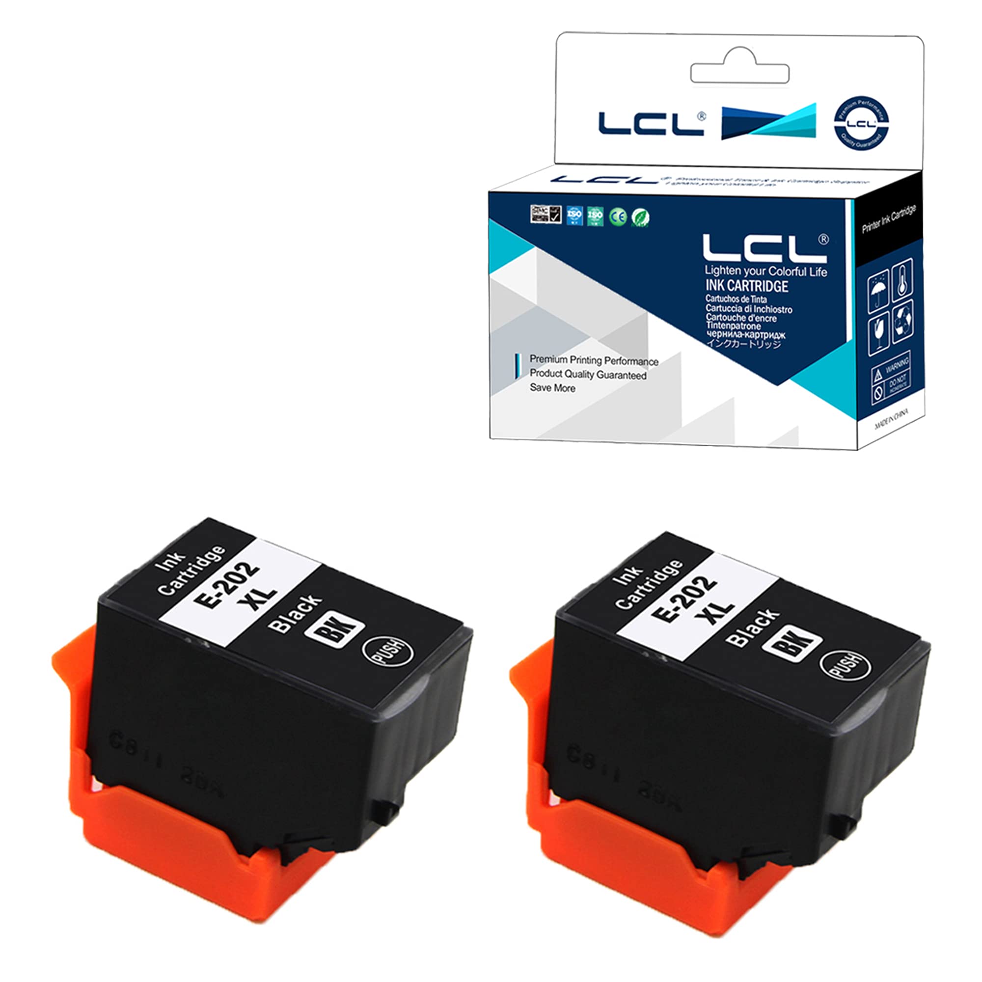LCL Compatible Ink Cartridge 202 202XL C13T02G14010 (2 BLACK) Replacement for Epson Expression Premium XP-6000 XP-6005 XP-6100 XP-6105 XP6000 XP6005 XP6100 XP6105