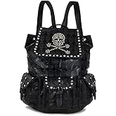Chikencall Skull Backpack Skull Gothic Rucksack Rivet Studded Zipper Shoulder Purse Black Punk Metal 3D Stereo Daypack Skull-Rivet