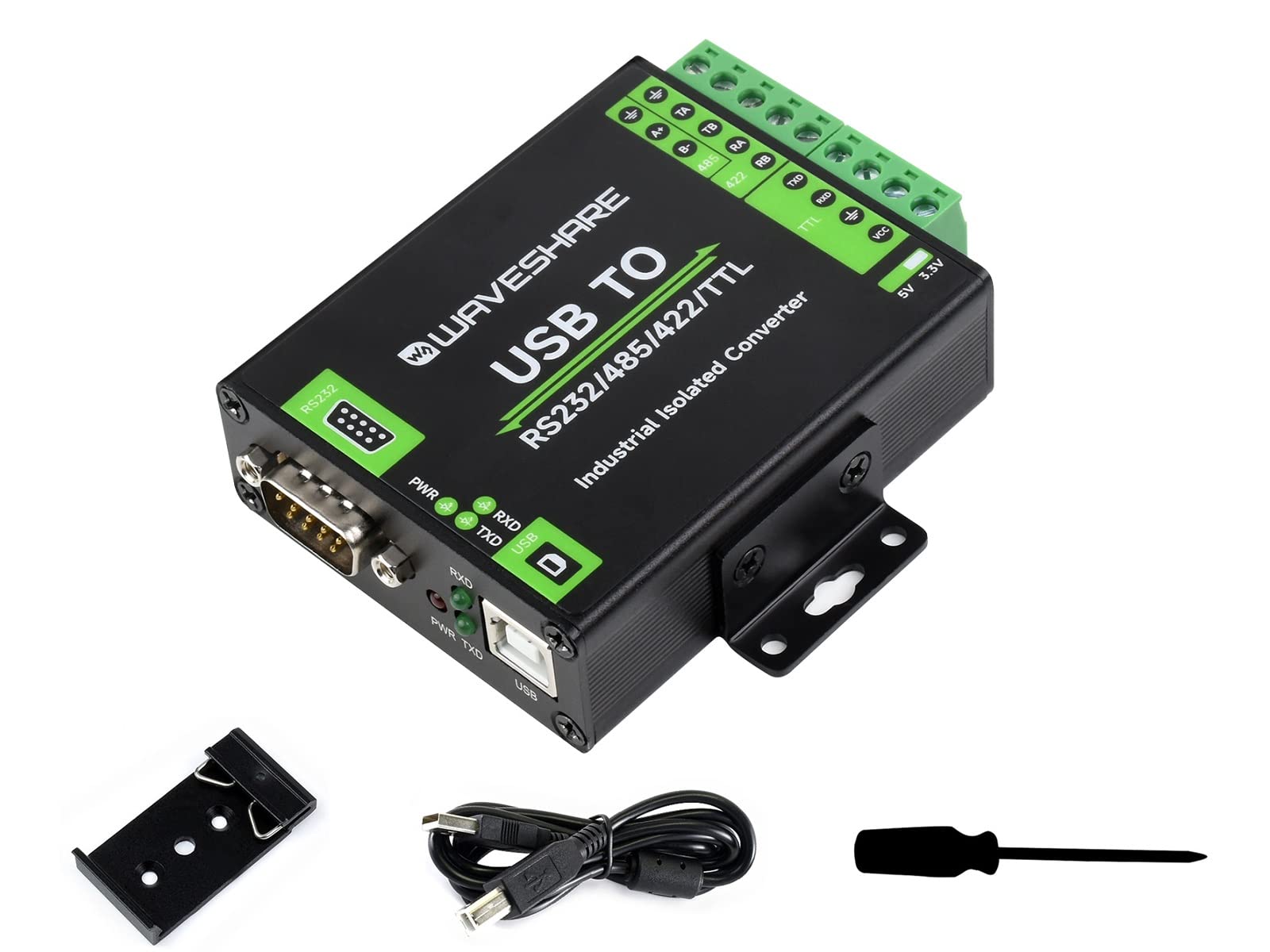 Waveshare USB to RS232/485/422/TTL Interface Converter Industrial Grade Isolated USB Converter with Original FT232RNL Chip,300bps ~ 3Mbps Baud Rate,Stable Transmission,Multiple Devices Applicable