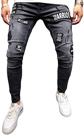 Amazon Co Jp メンズ ダメージスキニージーンズ フィット ストレッチ 先細りデニムパンツ メンズ ダメージジーンズ デニムパンツ スキニー スリム ストリート おしゃれ ファッション