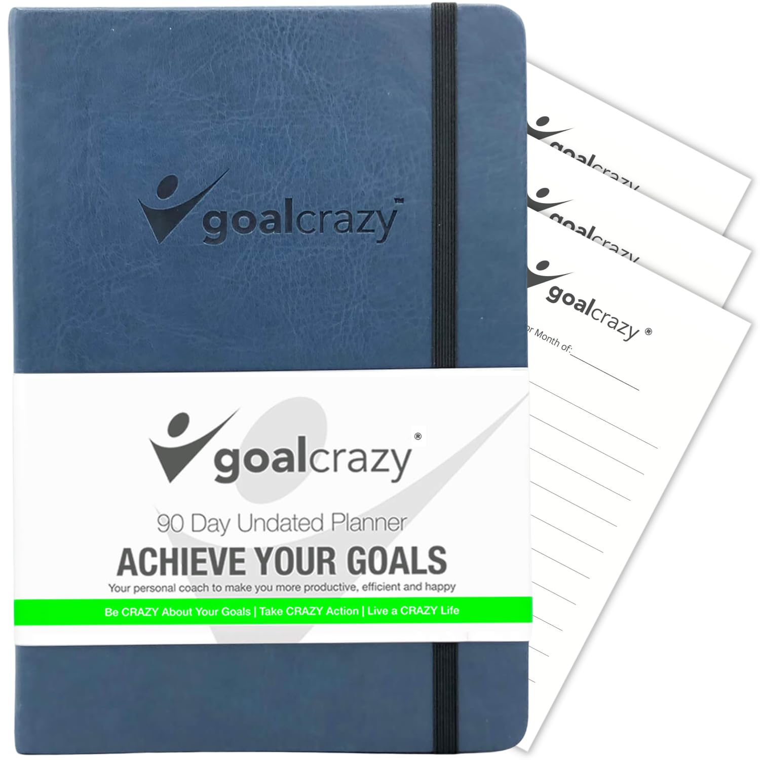 Goal Crazy Undated Daily Planner - 90 Day A5 Diary 2023, Planner Diary for Busy Schedules، Productivity Habit Tracker, Inspirational, Daily Life Planner Almond Pages (Navy Blue) — image 1