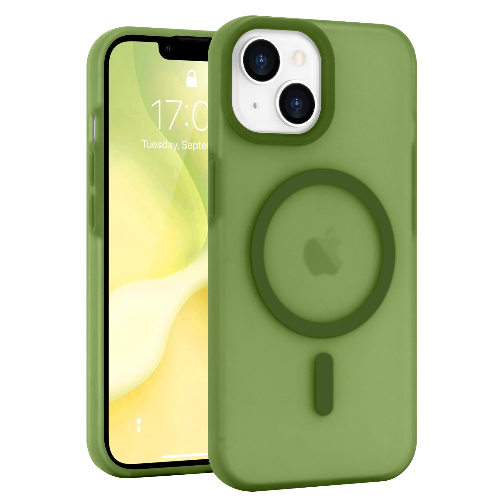 Micoden for iPhone 14 Case & 13 Case Silicone Compatible with MagSafe Cute for Women Transparent Matte Slim Soft Touch Lightweight,Raised Camera Protection Shockproof Phone Case for iPhone 14/13,Green