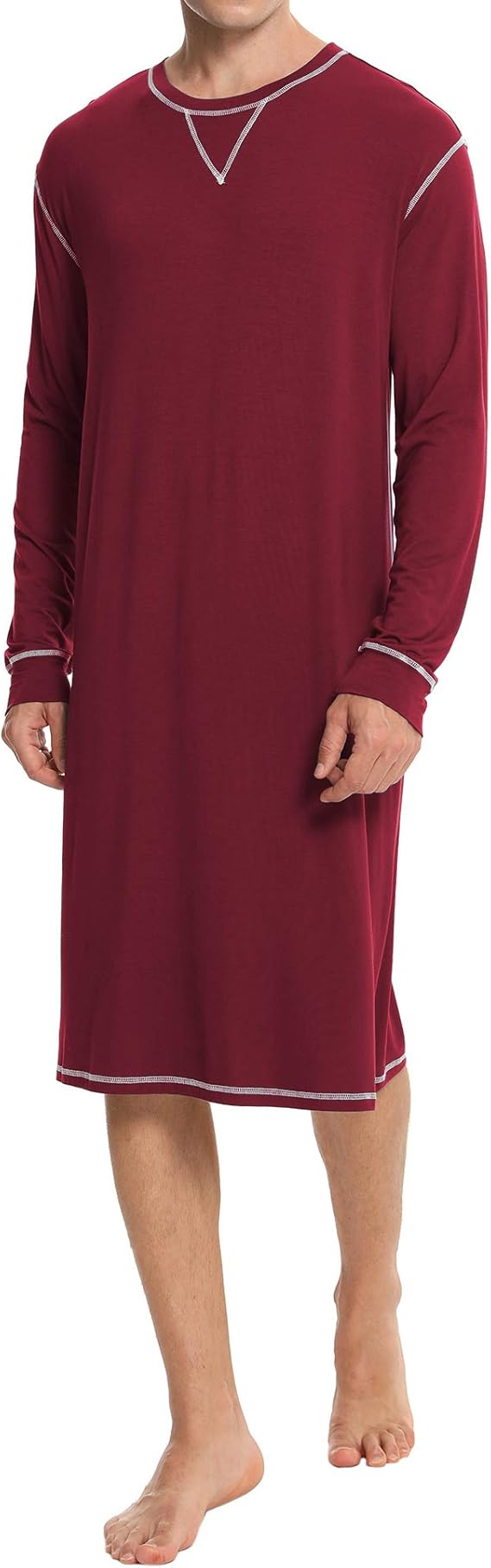 SWOMOG Men's Nightshirt Long Sleeve Crewneck Modal Nightgown Loose