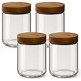 Osfel 16oz 4 Pack Overnight Oats Containers with Lids, Glass Mason Jars with Acacia Wood Airtight Lids, Wide Mouth Meal Prep Storage Jars for Yogurt, Chia Pudding, Salad, Parfait, Snacks, Spice