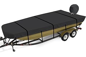 Caminor Jon Boat Cover 16 ft, 900D Heavy Duty Trailerable Waterproof Jon Boat Cover 16 Foot with Motor Cover, Marine Grade Canvas,Black