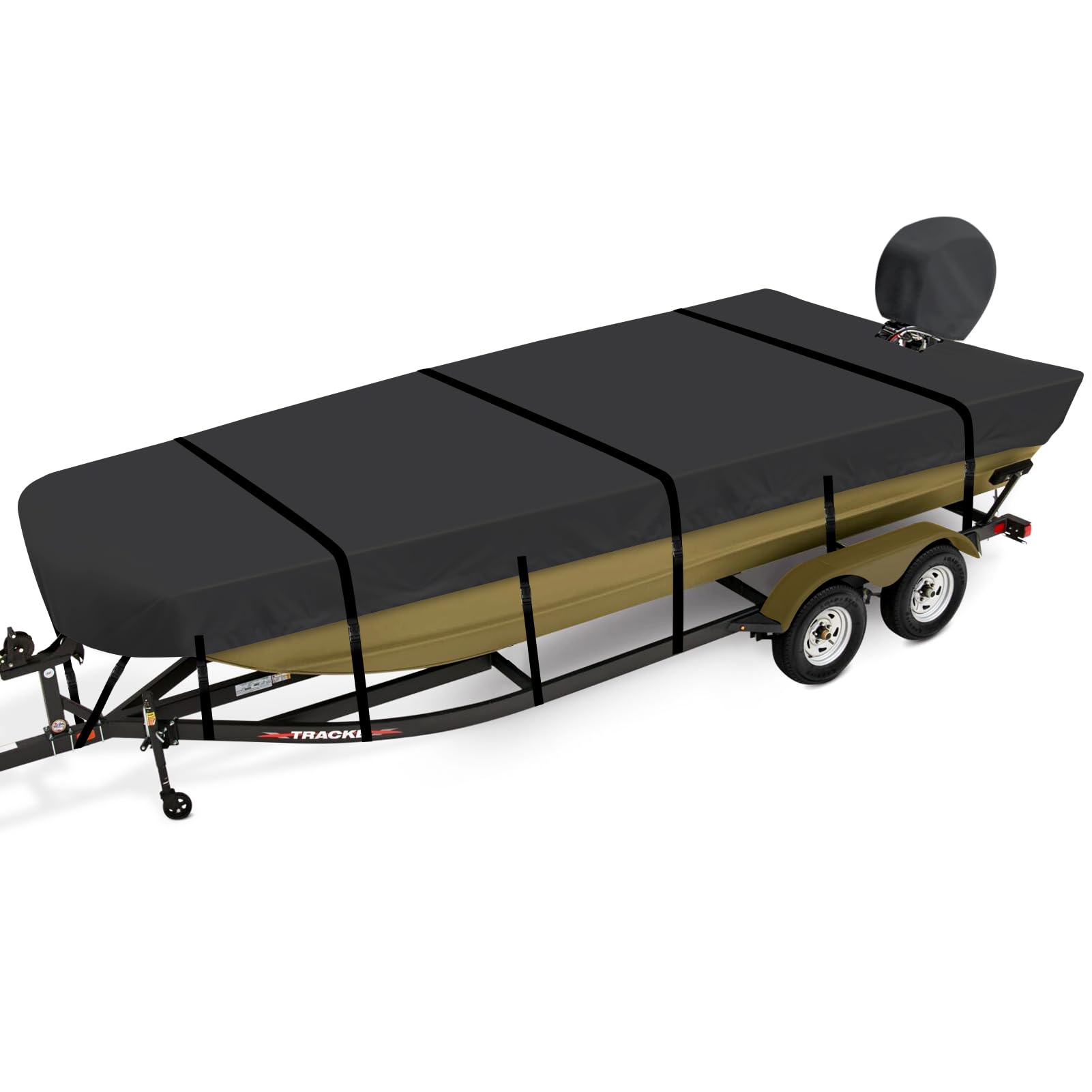 Photo 1 of Caminor Jon Boat Cover 12 ft,900D Heavy Duty Trailerable Waterproof Jon Boat Cover 12 Foot with Motor Cover, Marine Grade Canvas,Black