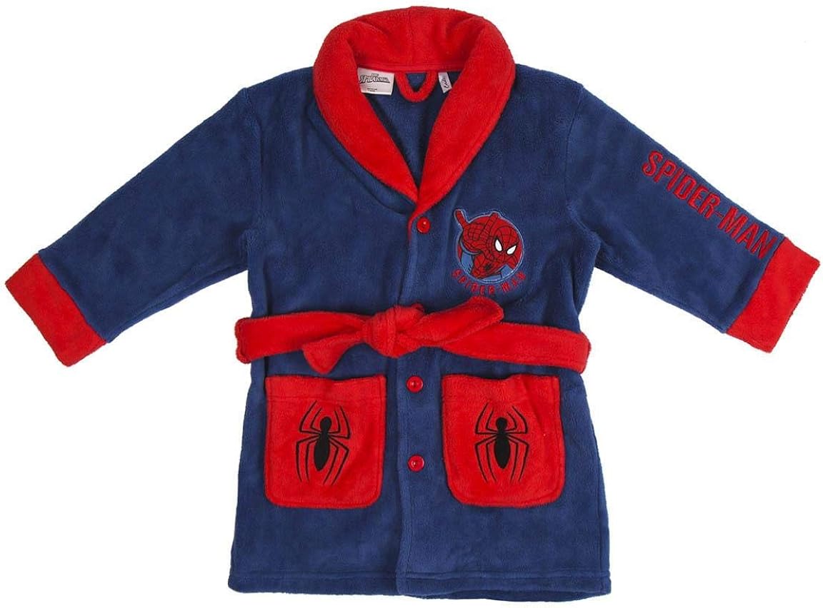 Marvel Spiderman Boys Dressing Gown, Warm Snug Soft Fleece Fluffy Blue
