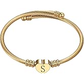 LSxAB Gold A-Z Letter Bangle Initial Bracelet Women for Women Family Christmas Name Love Gifts for Sister Mom Aunt Daughter Auntie Cousin Grandma Day Alphabet Birthday Anniversary