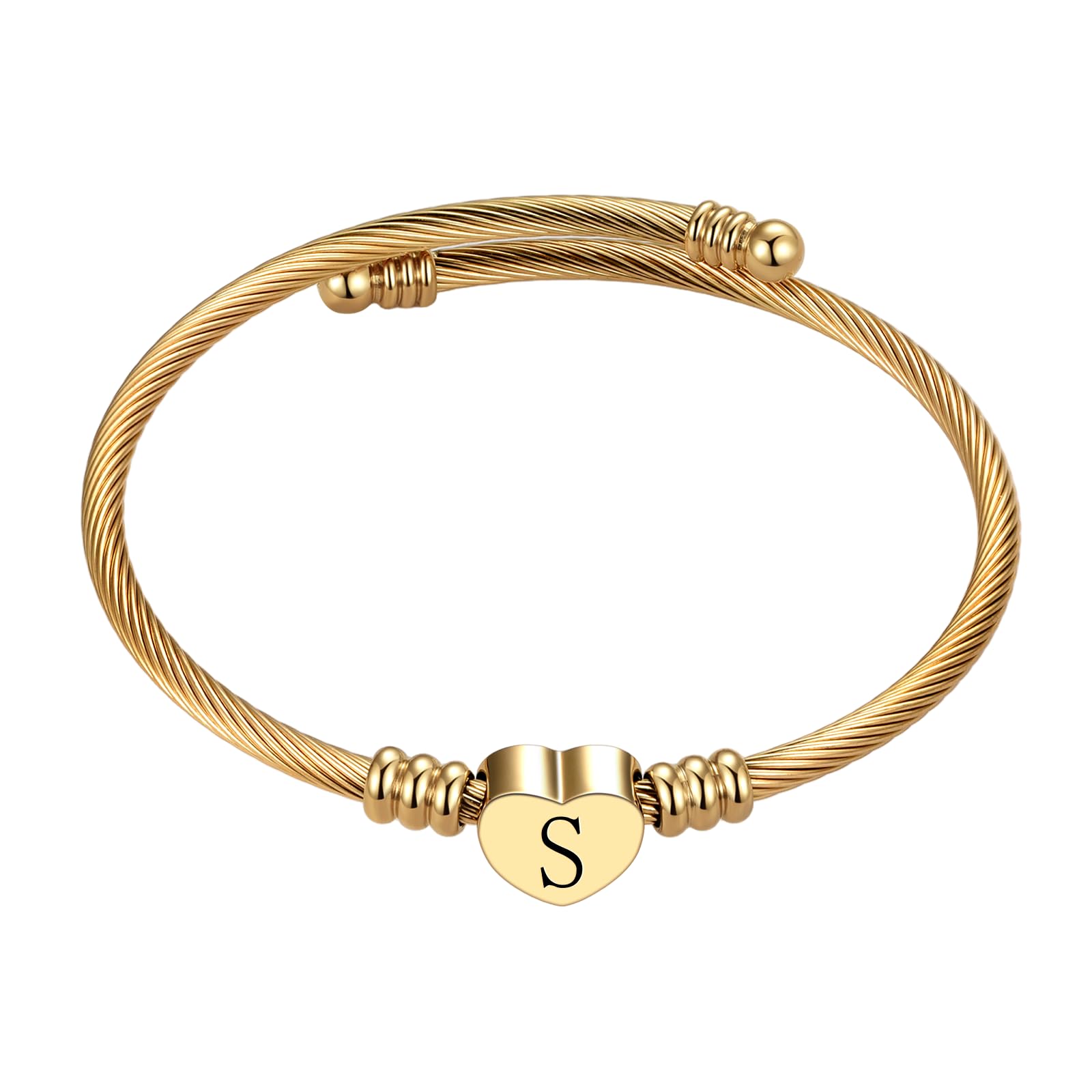 SBI Jewelry Gold Initial Cuff Bracelets Letter S Heart Bangle Bracelet Sister Mum Birthday