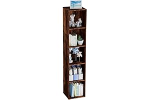 Nestwise 5 Tier Bookshelf, Open Tall Narrow Floor Standing Bookcase, Wooden Book Shelf Display Organizer for Home Office, Stu