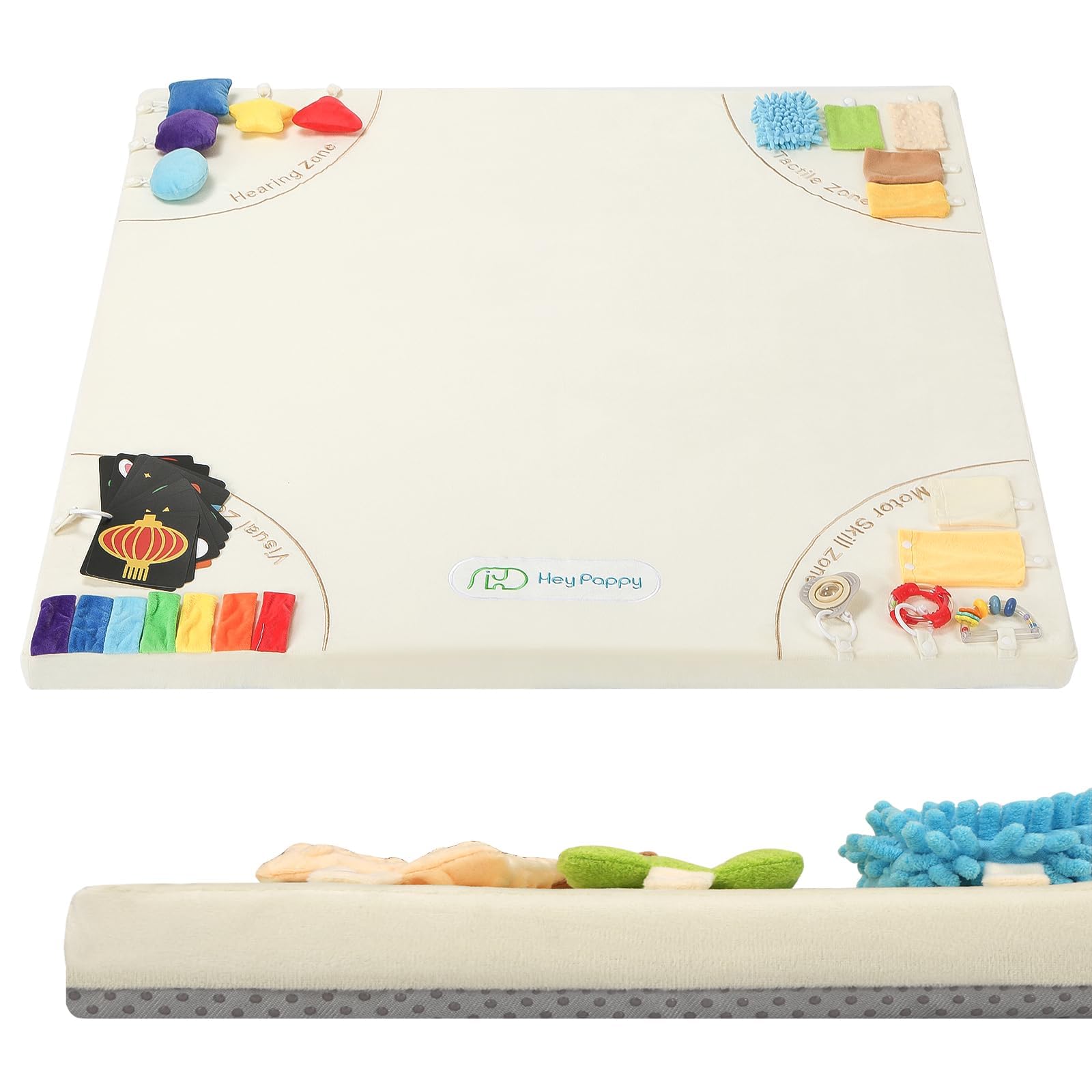 Photo 1 of 1 PACK Heypappy Baby Play Mat, Unique Crawling Mats with 4 Sensory Development Zones for Motor Skills, 50''x50'' Playpen Mats with Non-Slip Cushioned that Fits Nicely Into Any Playroom, Beige