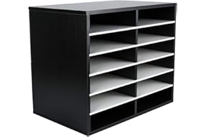 EasyPAG Wooden Literature Organizer, 12 Slots File Organizer, Desk Mail Sorter, Classroom Mail Organizer,Paper Storage Holder, for Home Office