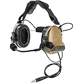 Tactical Headset with Noise Reduction/Communication Function+U94 PTT Gel Earpad Neckband Headband for Airsoft Shooting Sports