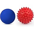 LUKYPORT Massage Therapy Ball Set: Lacrosse & Spiky Ball Set for Deep Tissue Massage, Trigger Point and Myofascial Release, Muscle Knots and Yoga Therapy(Blue-Red)