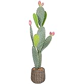 Nafresh UV-Resistant Tall Faux Cactus in Brown Woven Planter,41" Fake Plant with Realistic Pads & Vibrant Fruits,Artificial Cactus Indoor Outdoor for Home Office Living Room Bedroom Foyer Porch Decor