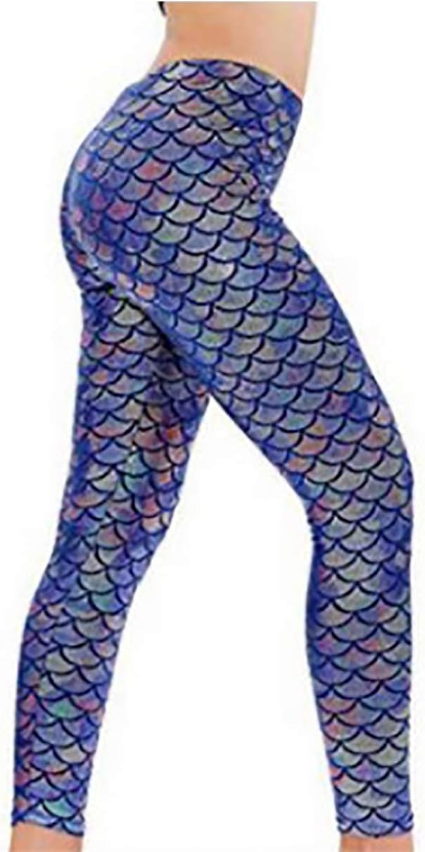 Women's Mermaid Scale Printed Leggings Novelty High-Waist Yoga Legging Pants Tights Stretchy Trousers