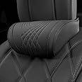 Dapucarin Car Headrest Memory Foam Neck Pillow for Driving with Genuine Nappa Leather Cover Soft Comfortable Seat Head Pillow Cushion for Most Cars SUV Sedan Home Office Black (1PC)