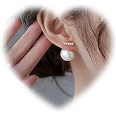 W WEILIRIAN Boho Pearl Ear Jacket Earrings Pearl Bar Stud Earrings Gold Pearl Bead Earrings Pearl Wedding Earrings Two Ways Front Back Earrings Jewelry for Women and Girls Gifts