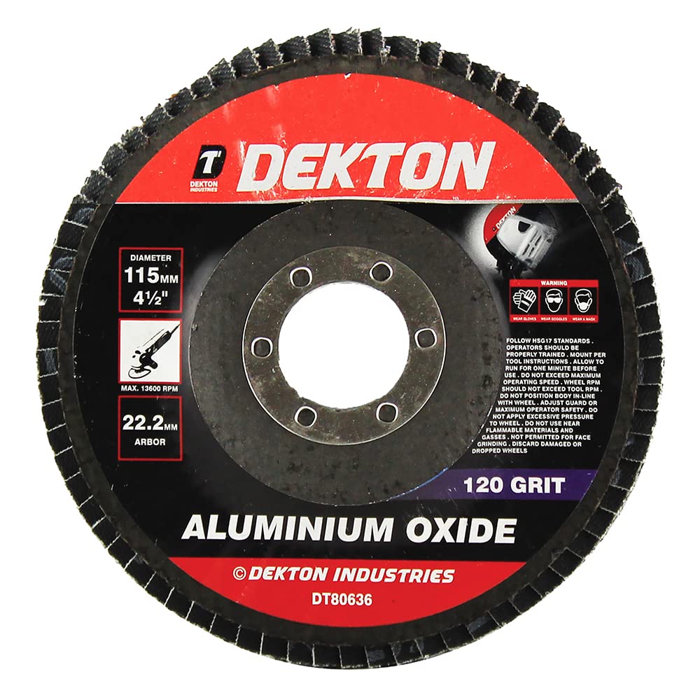 Dekton 115mm Aluminium Oxide Flap Disc 120 Grit-Achieve Smooth Quality Finishes|Diameter 115mm|22.2mm Arbor|Max.13600 Rpm|Made With Aluminium Oxide| Ideal For Aggressive Material Removal Blending