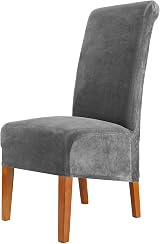 CMAKER Velvet Dining Chair Covers Set of 2 Dark Gray Large Slipcovers